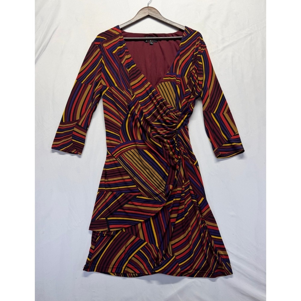 R&K Originals Wrap Dress Womens XL Multi Pattern Side Ruched 3/4 Sleeve V-Neck